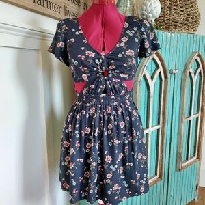 American Eagle cut-out Floral Mini Dress Flutter Sleeve